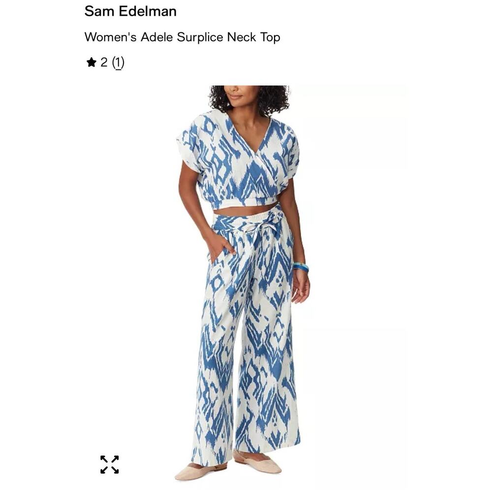 Sam Edelman - Women’s Adele Surplice Neck Crop Top - Size Medium - Linen Blend - Picture 6 of 7